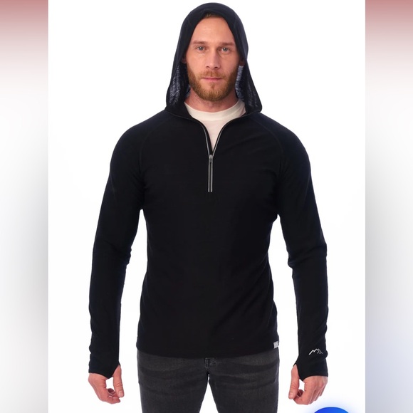 Merino Tech Men’s wool 1/2 zip hoodie base layer 100% merino wool L large NWOT - Picture 1 of 12